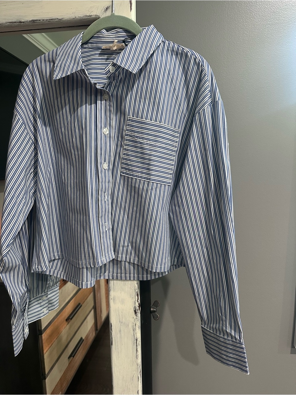 Elan Blue and White Vertical Stripe Shirt